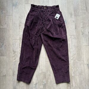 NWT Free People Margaret Corduroy Pants Purple Size Medium